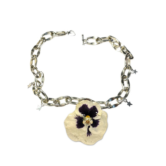 White Pansy Necklace Chain